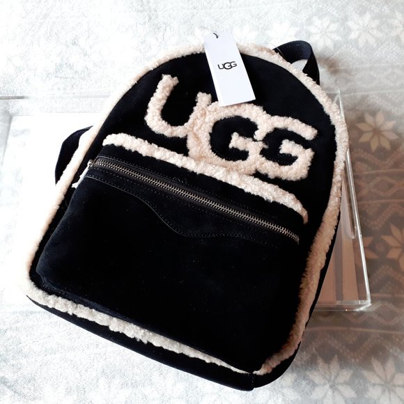 UGG sheepskin black cream backpack handbag - Picture 3 of 14